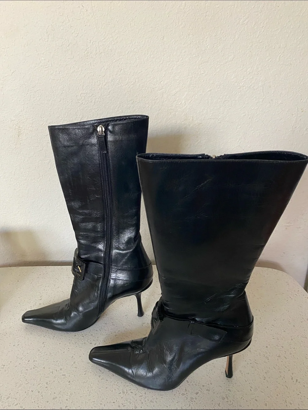 Jimmy Choo Black Over-the-Knee Pointed Toe Buckle Boots